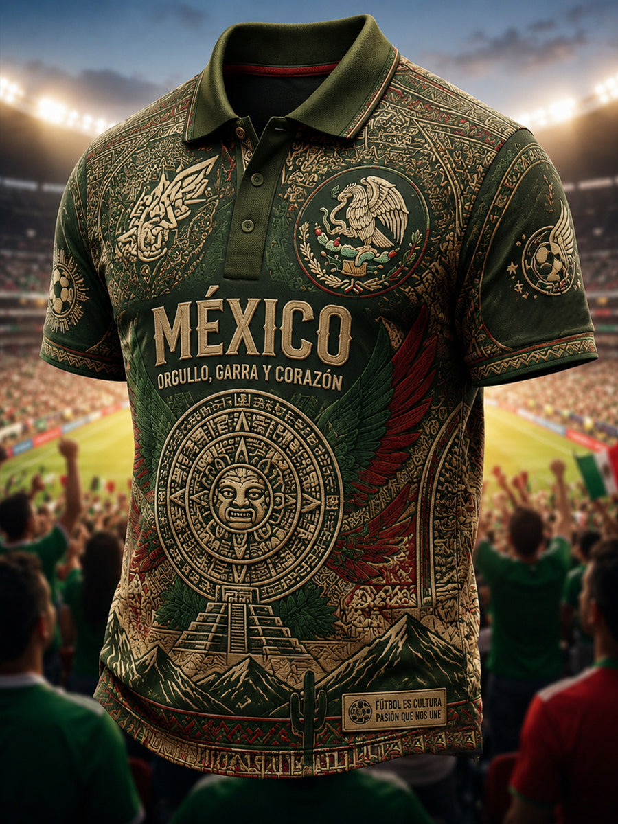 Men's Mexican Football Fan Casual Printed Polo Shirt