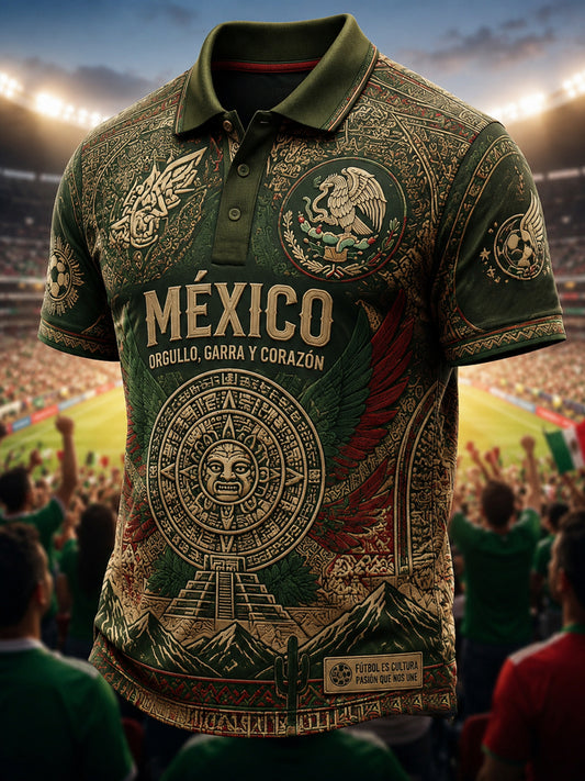 Men's Mexican Football Fan Casual Printed Polo Shirt