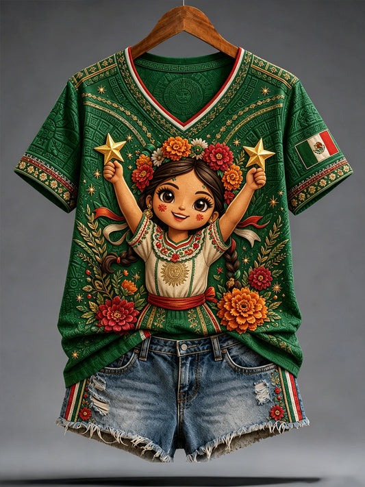 Women's Mexico Soccer Fan Graphic Casual T-Shirt