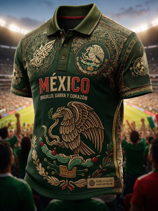 Men's Mexican Football Fan Casual Printed Polo Shirt
