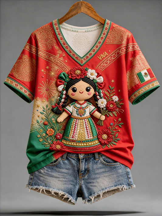 Women's Mexico Soccer Fan Graphic Casual T-Shirt