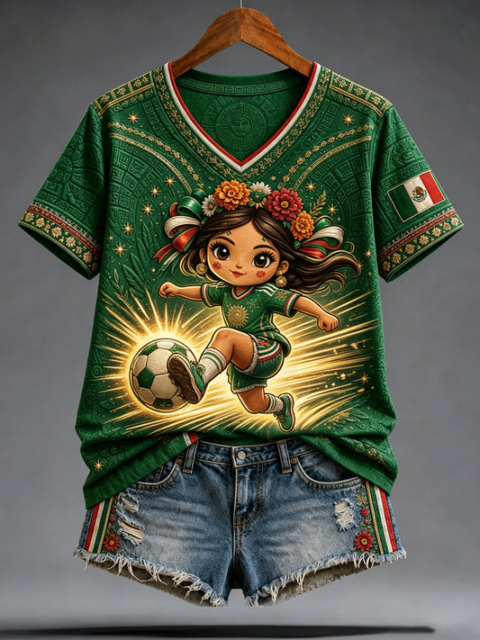 Women's Mexico Soccer Fan Graphic Casual T-Shirt