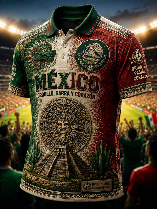 Men's Mexican Football Fan Casual Printed Polo Shirt