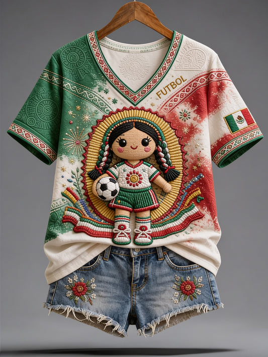 Women's Mexico Soccer Fan Graphic Casual T-Shirt