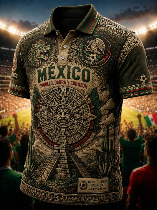 Men's Mexican Football Fan Casual Printed Polo Shirt