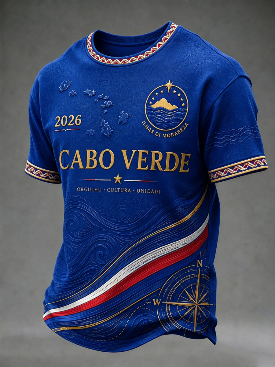 Men's Cape Verdean Football Fan Casual Printed T-shirt