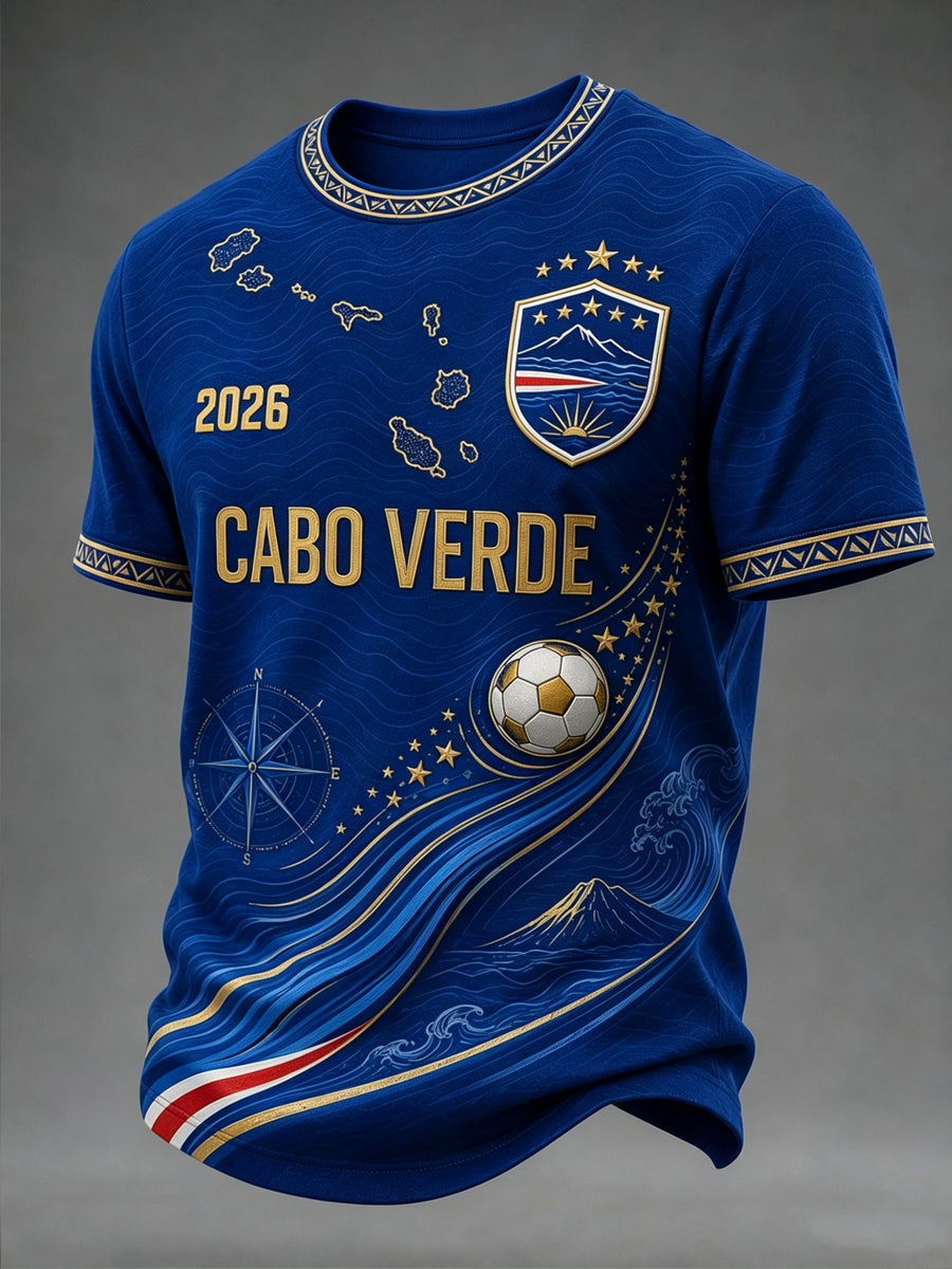 Men's Cape Verdean Football Fan Casual Printed T-shirt