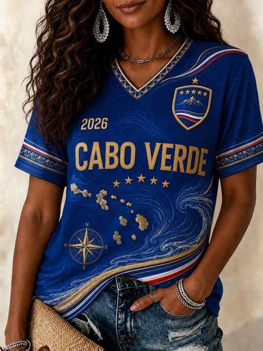 Women's Cape Verdean Football Fan Casual Printed T-shirt