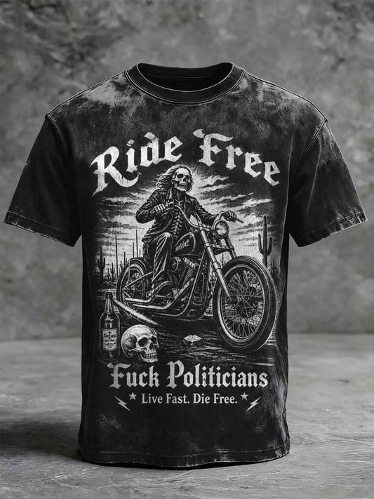 Ride Free Desert West Skeleton Knight Printed Casual Short-Sleeve T-Shirt