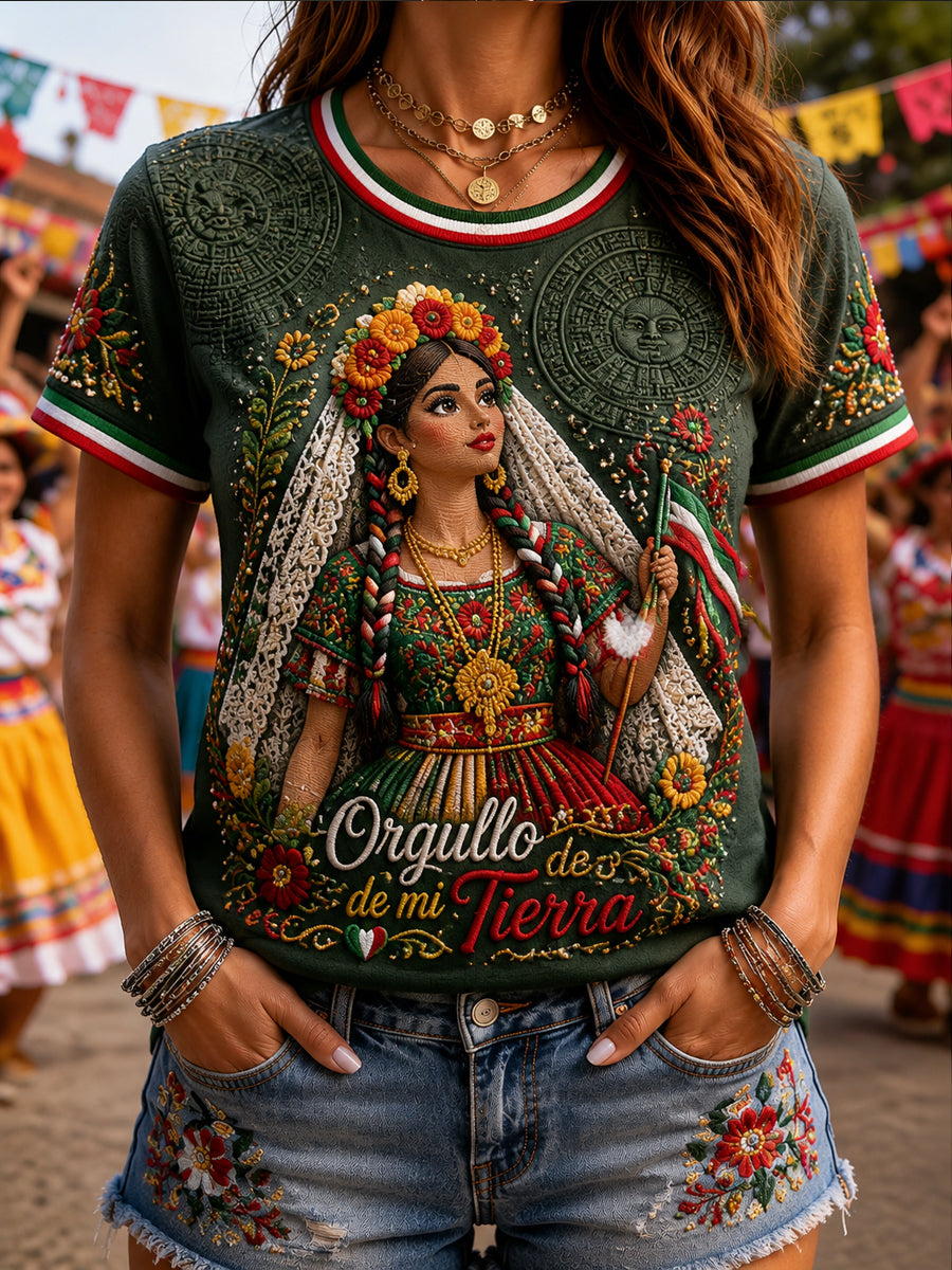 Women's Mexico Guelaguetza Festival Printed Casual Short-Sleeve T-Shirt