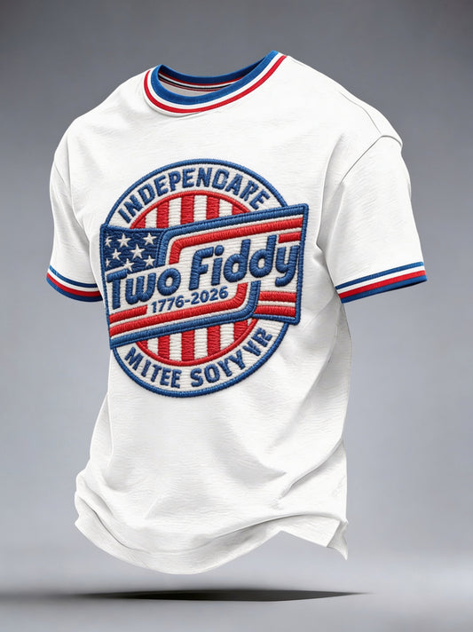 Men’s Patriotic Independence Day Embroidered Casual Short-Sleeve T-Shirt
