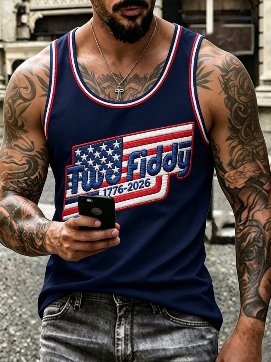 Men’s Independence Day Patriotic Embroidered Casual Vest