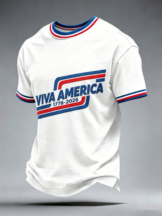 Men’s Patriotic Independence Day Embroidered Casual Short-Sleeve T-Shirt