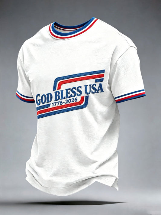 Men’s Patriotic Independence Day Embroidered Casual Short-Sleeve T-Shirt