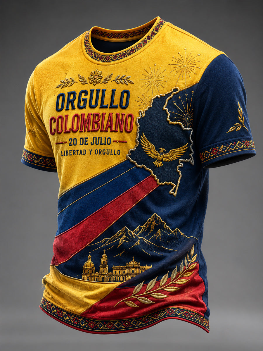 Men’s Colombian Independence Day Printed Casual Short-Sleeve T-Shirt