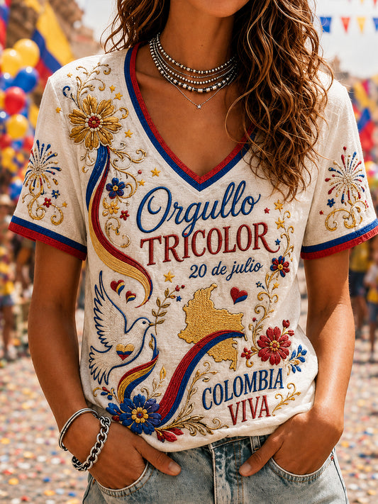 Women’s Colombian Independence Day Print Casual Short-Sleeve T-Shirt