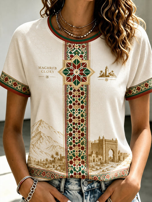 Women’s Moroccan Football Enthusiast Printed Casual Short-Sleeve T-Shirt