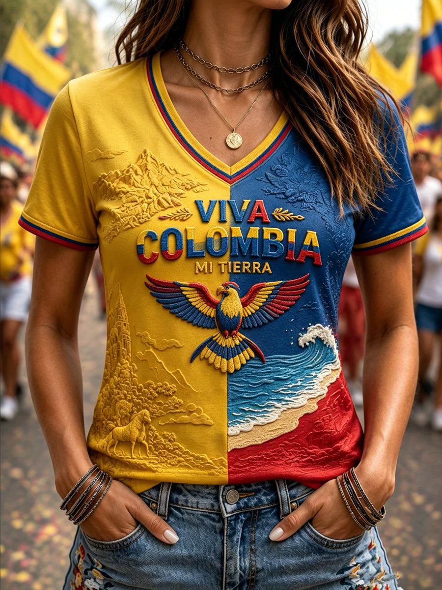 Women’s Colombian Independence Day Print Casual Short-Sleeve T-Shirt