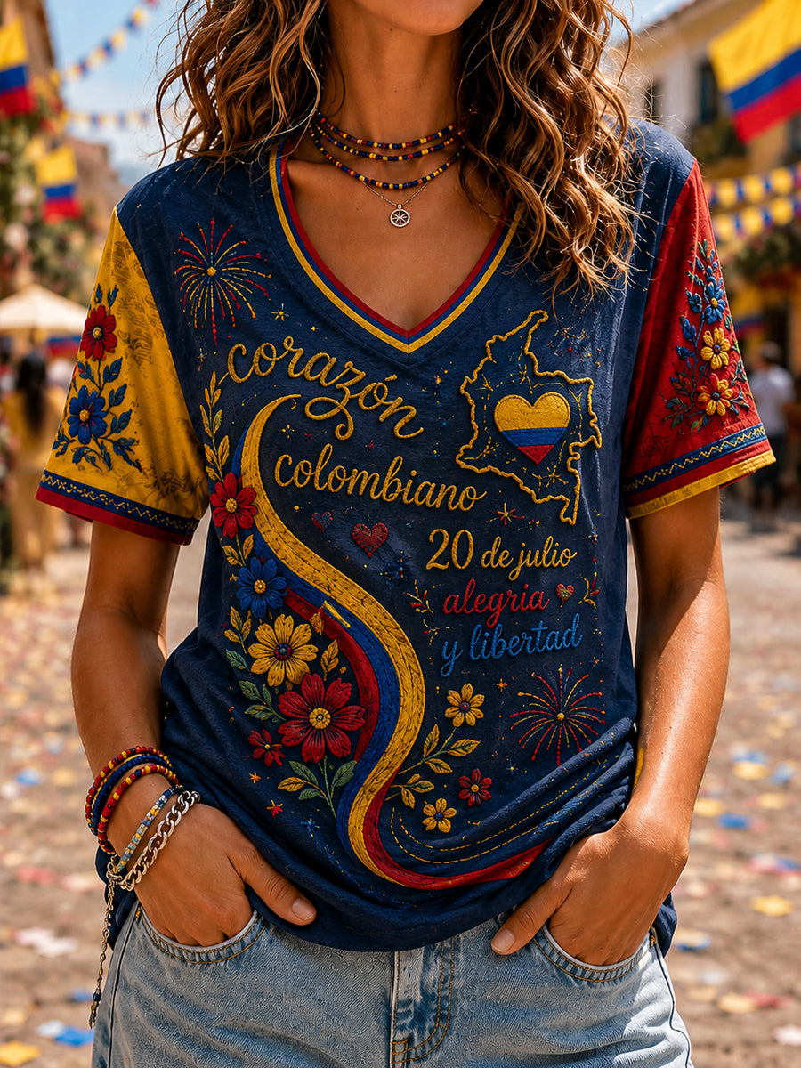 Women’s Colombian Independence Day Print Casual Short-Sleeve T-Shirt