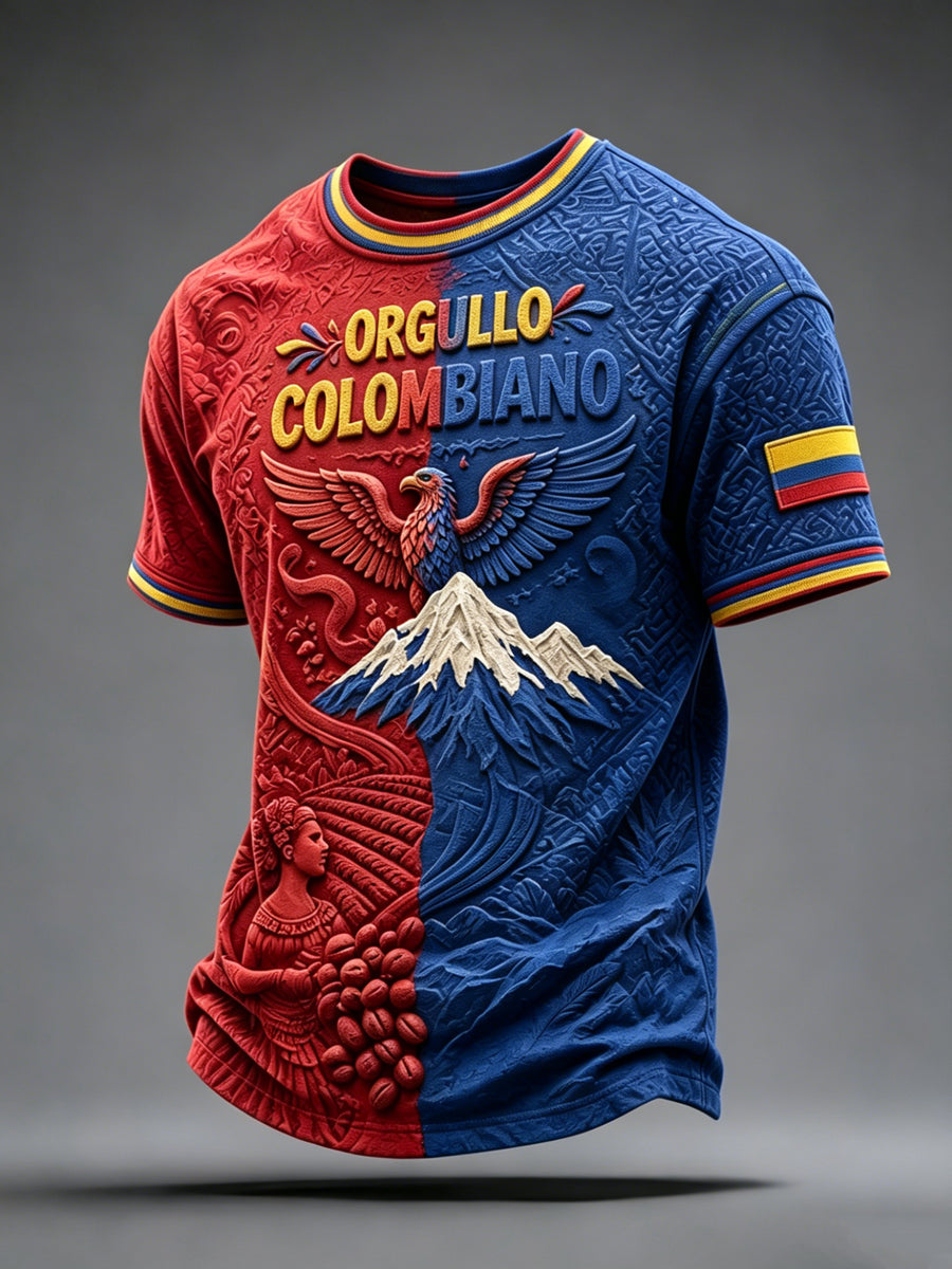 Men’s Colombian Independence Day Printed Casual Short-Sleeve T-Shirt