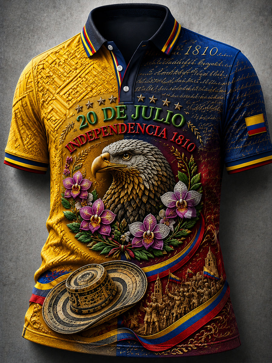 Men’s Colombian Independence Day Printed Casual Short-Sleeve Polo Shirt