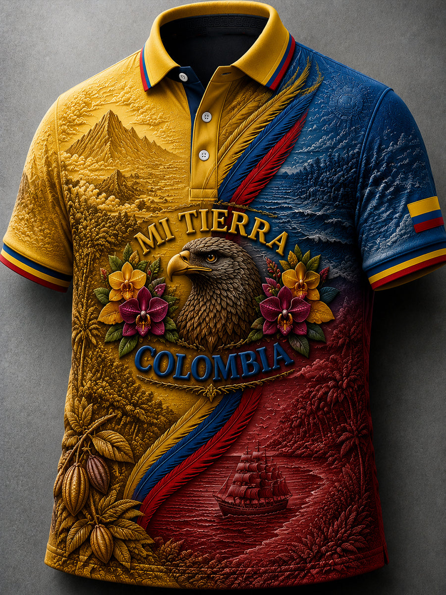 Men’s Colombian Independence Day Printed Casual Short-Sleeve Polo Shirt