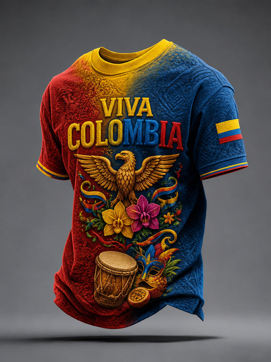 Men’s Colombian Independence Day Printed Casual Short-Sleeve T-Shirt