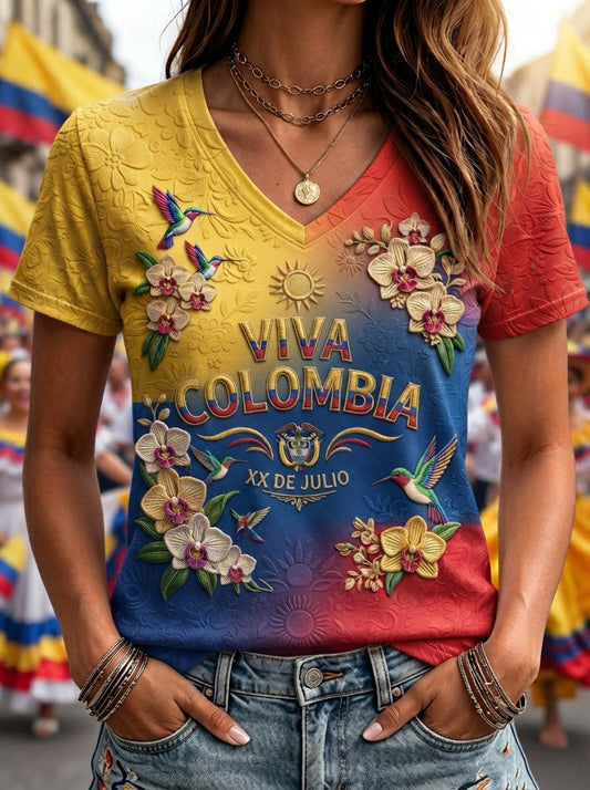 Women’s Colombian Independence Day Print Casual Short-Sleeve T-Shirt