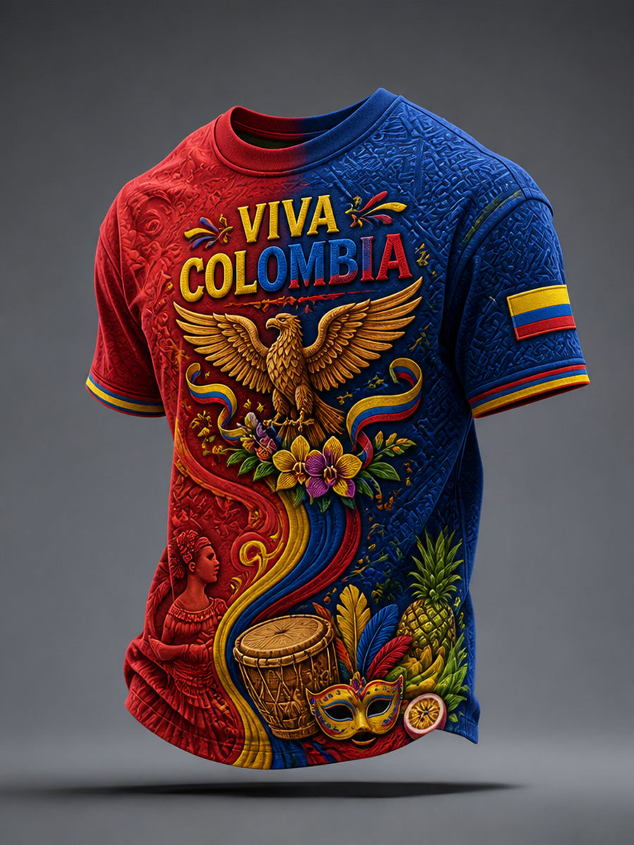 Men’s Colombian Independence Day Printed Casual Short-Sleeve T-Shirt