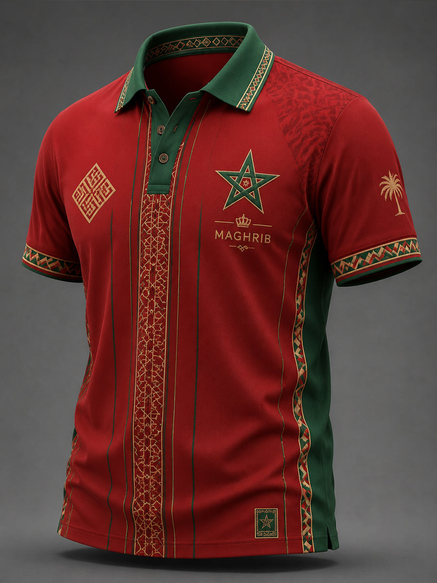 Men’s Morocco Football Enthusiast Printed Casual Polo Shirt