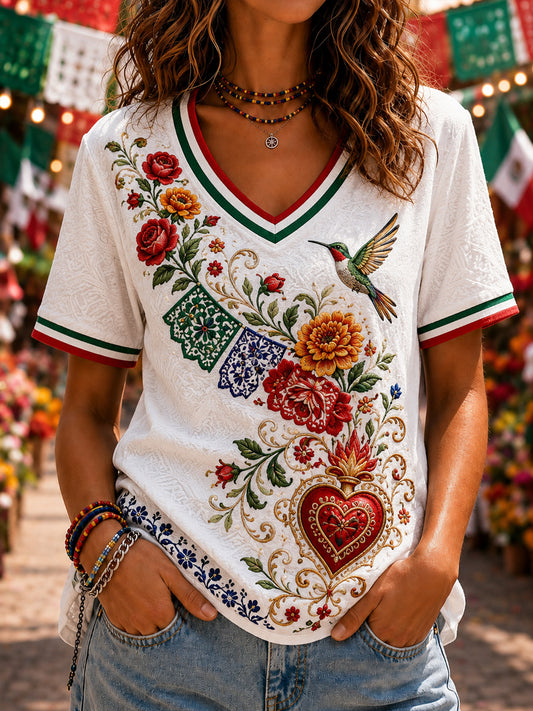 Women’s Mexico Independence Day Print Casual Short-Sleeve T-Shirt