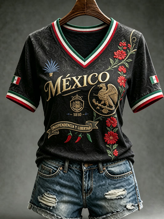 Women’s Mexico Independence Day Print Casual Short-Sleeve T-Shirt