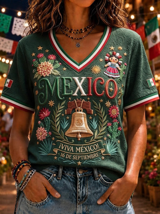 Women’s Mexico Independence Day Print Casual Short-Sleeve T-Shirt