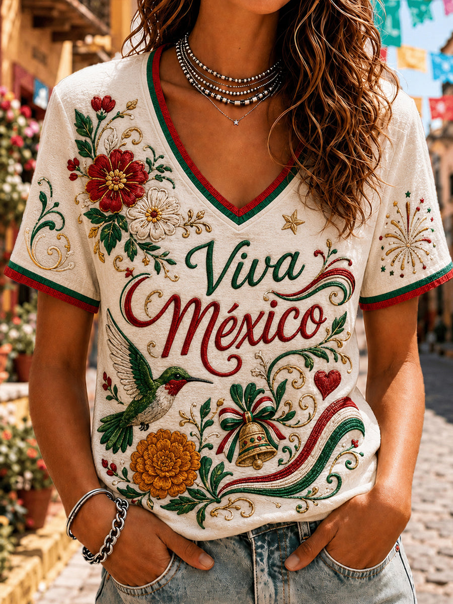 Women’s Mexico Independence Day Print Casual Short-Sleeve T-Shirt