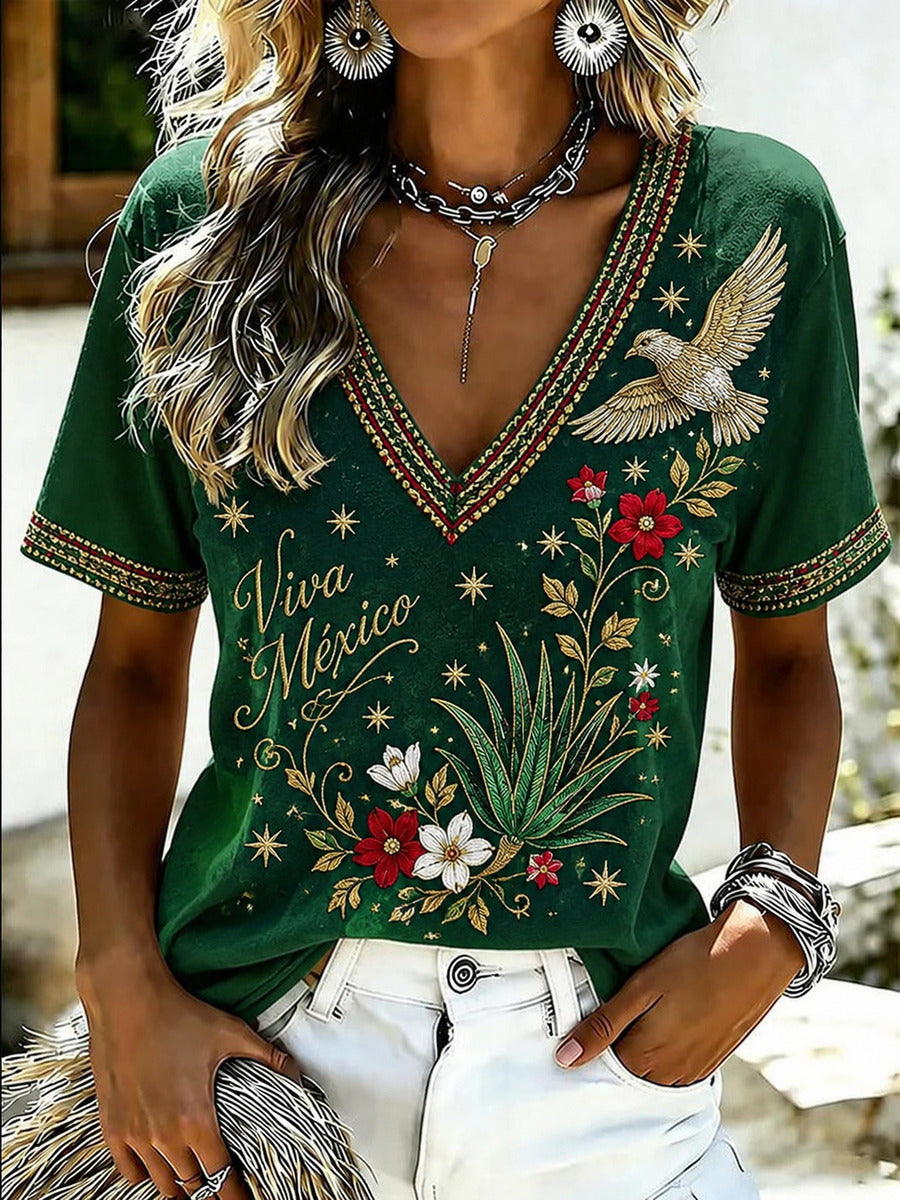 Women’s Mexico Independence Day Print Casual Short-Sleeve T-Shirt