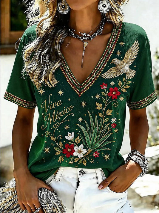 Women’s Mexico Independence Day Print Casual Short-Sleeve T-Shirt