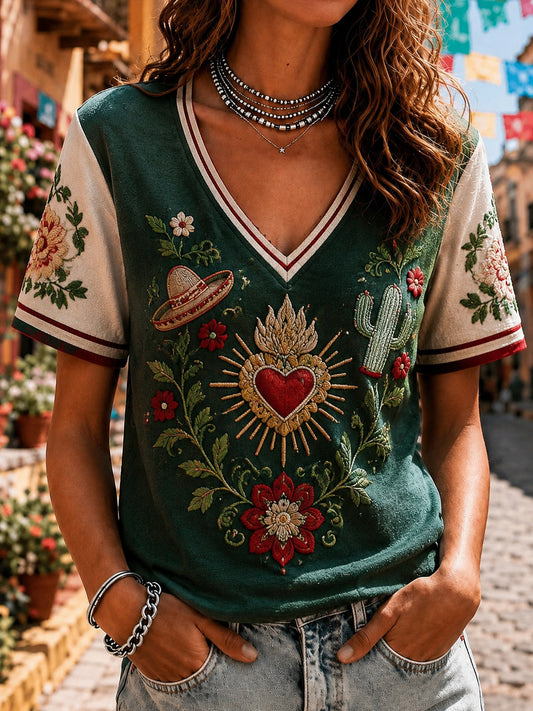 Women’s Mexico Independence Day Printed Casual Short-Sleeve T-Shirt