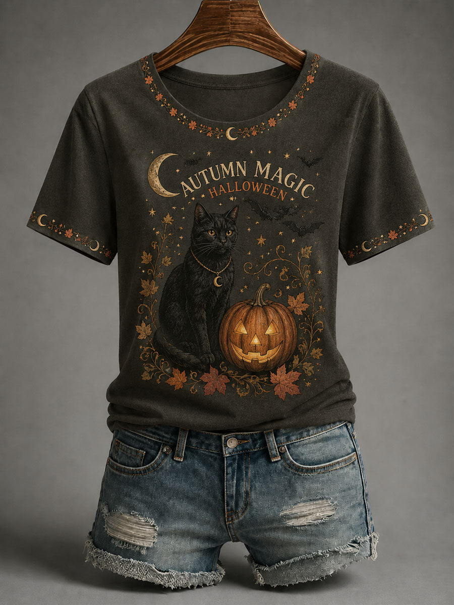 Women’s Autumn/Halloween Printed Casual Short-Sleeve T-Shirt