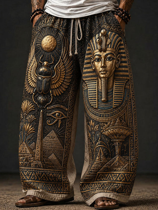 Men’s Ancient Egyptian Art Print Loose Drawstring Waistband Pants