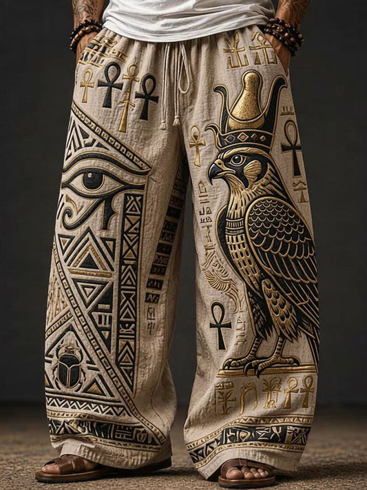 Men's Ancient Egyptian Eagle And Eye Of Horus Art Print Loose Drawstring Waist Pants