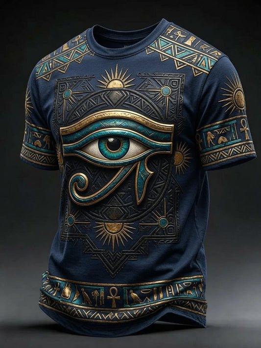 Men’s Ancient Egyptian Art Print Loose-Fit Floral Casual T-Shirt
