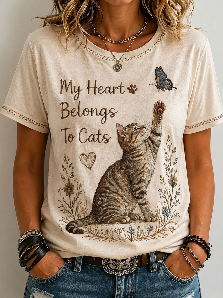 Women’s International Cat Day Art Print Casual Short-Sleeve T-Shirt