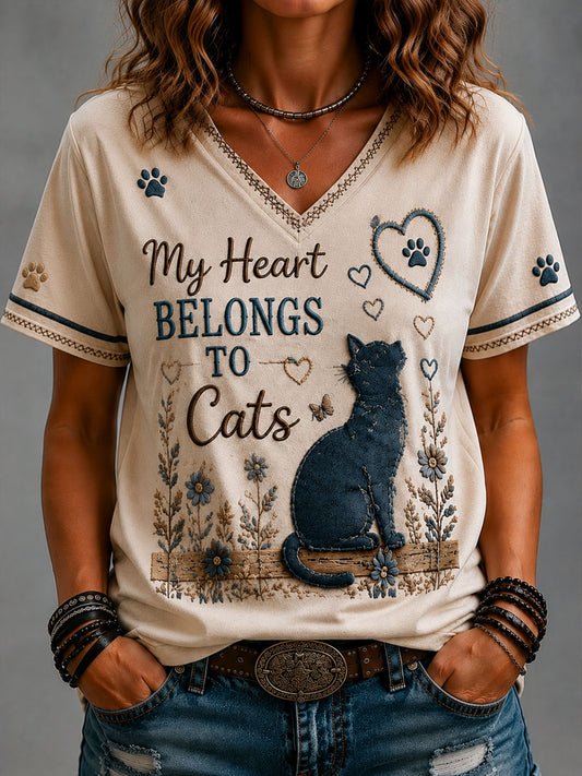 Women’s International Cat Day Art Print Casual Short-Sleeve T-Shirt