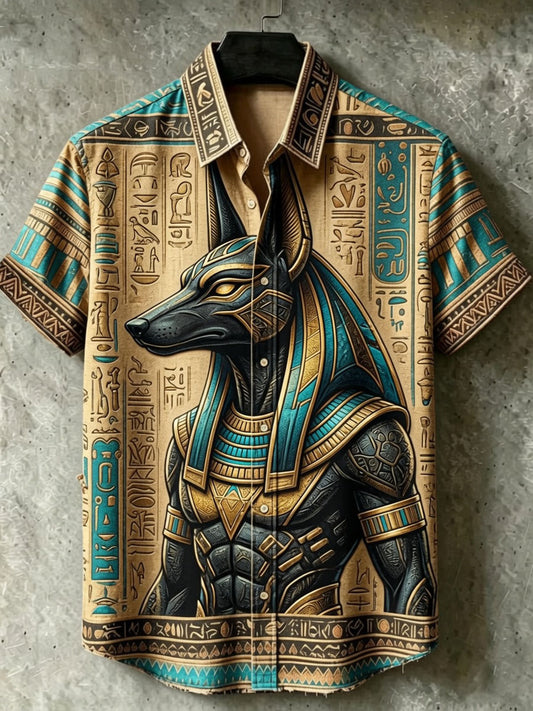 Men’s Art Print of Ancient Egyptian Casual Short-Sleeved Shirt