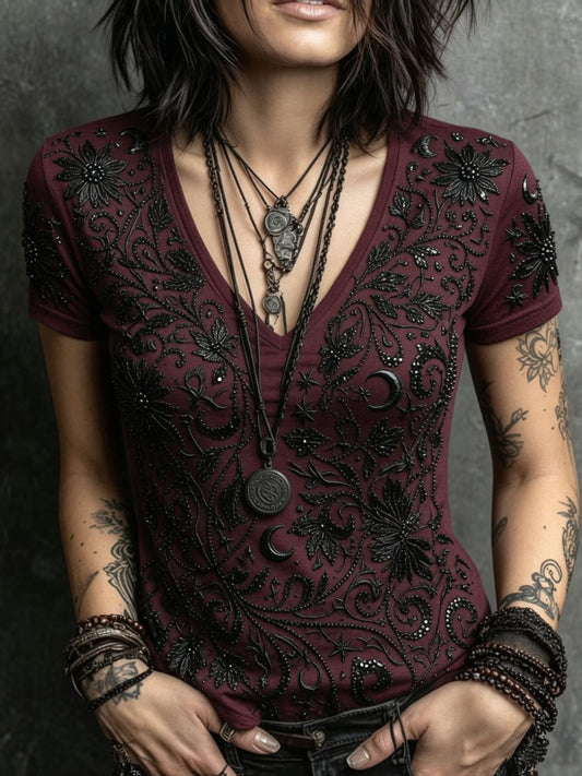 Women’S Halloween Gothic-Style Printed Casual Short-Sleeved T-Shirt