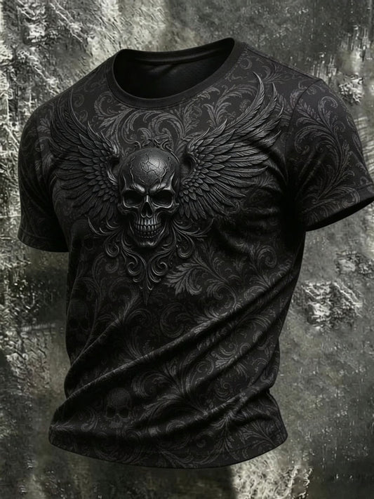 Men’s Halloween Gothic-style printed casual short-sleeved T-shirt.