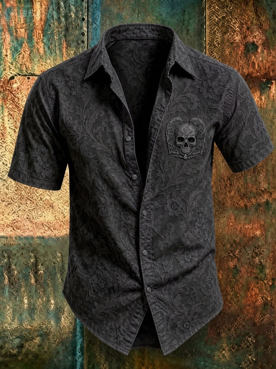 Men’s Halloween Gothic-Style Printed Casual Short-Sleeved Shirt