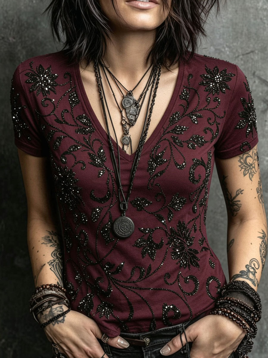Women’s Halloween Gothic-style printed casual short-sleeved T-shirt