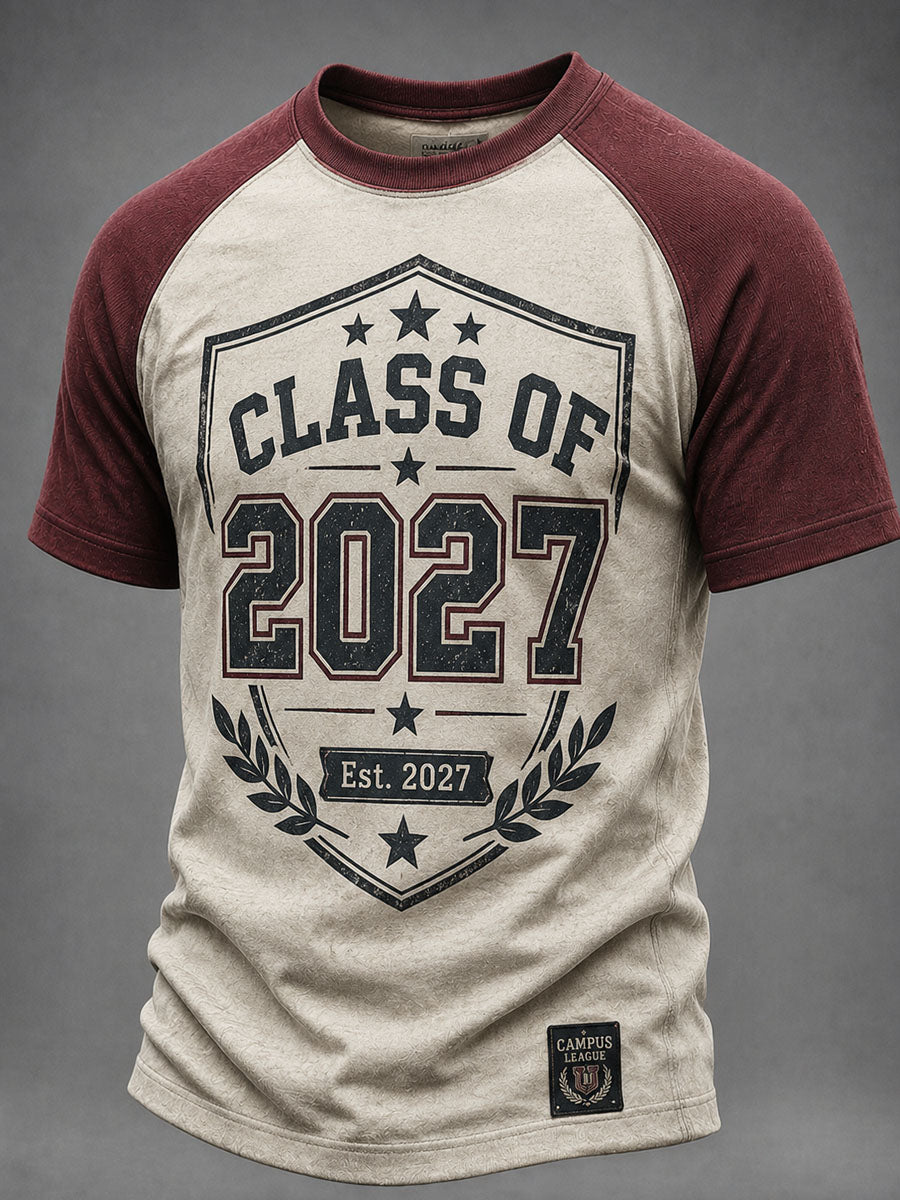 Men’s Back to School Season Printed Casual Short-Sleeve T-Shirt