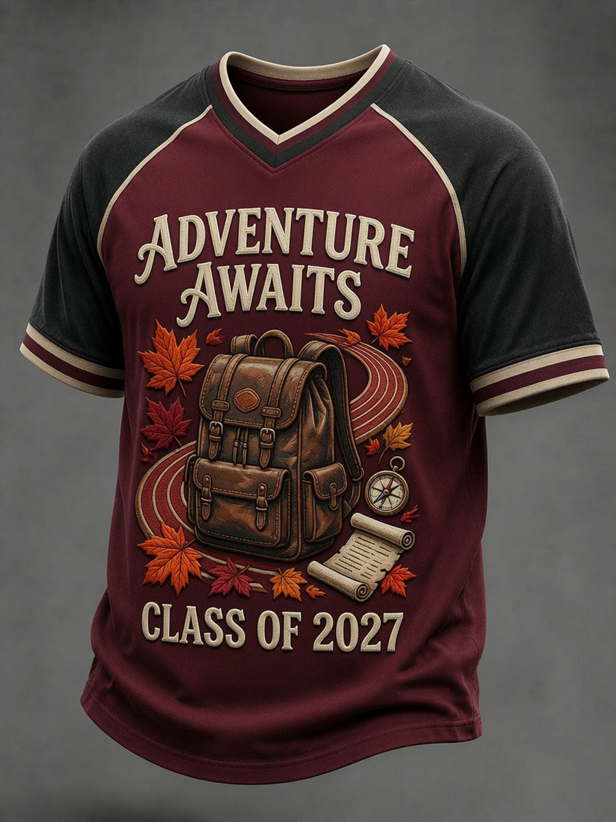 Men’s Back to School Season Printed Casual Short-Sleeve T-Shirt